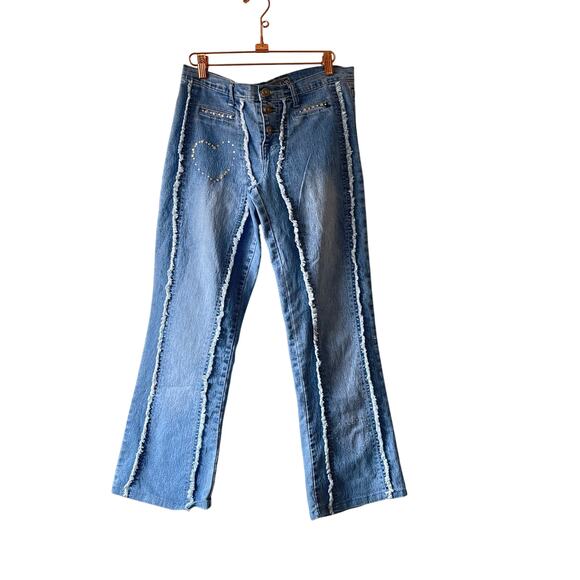 Unknown Denim - Vintage y2k rhinestone heart‎ detail wide leg jeans size 10